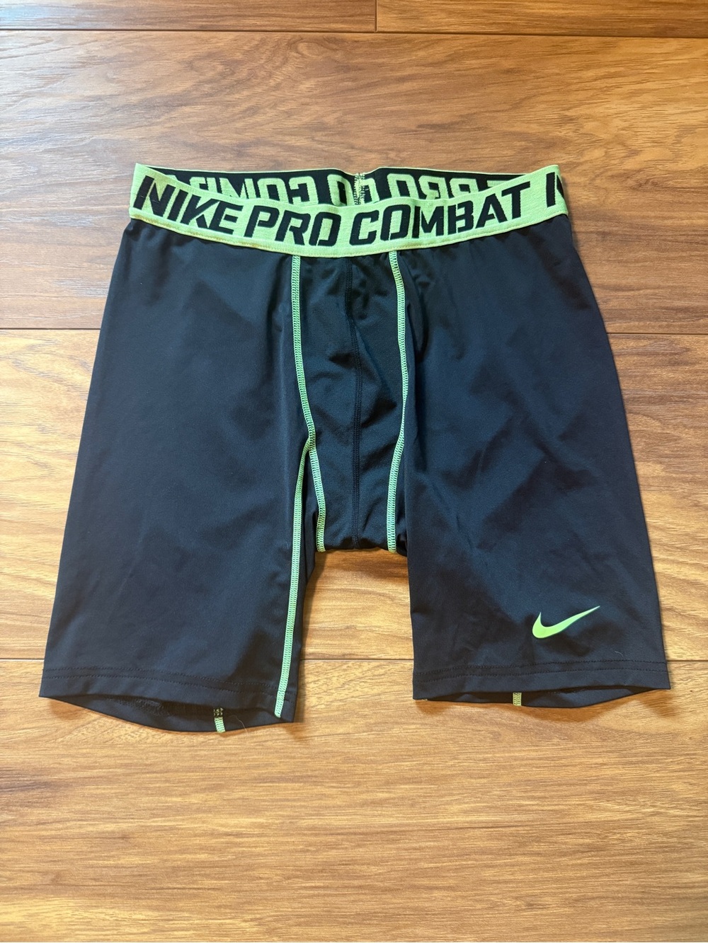 Nike Black Compression Shorts with Neon Green Trim Nike Pro Combat